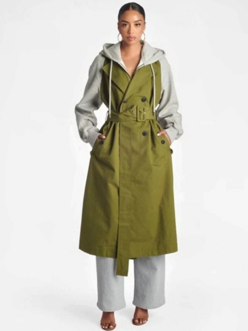 KBB by Kahlana The Sweatshirt Trench Coat Olive & Gray